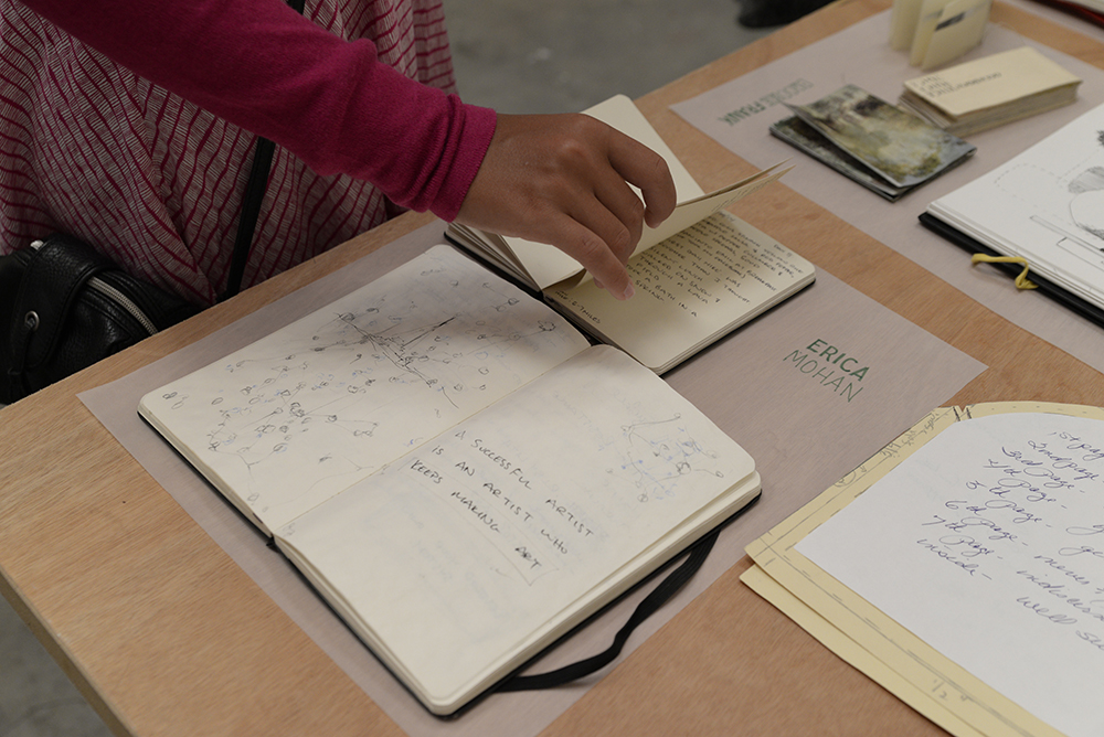 Flip Out: Artists' Sketchbooks, installation view, Erica Mohan, photo by Voltagge